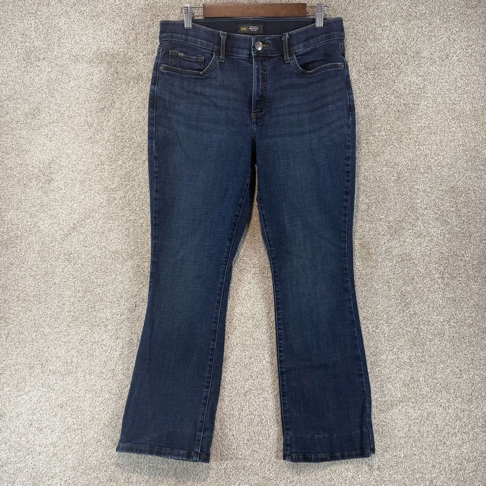 Lee Womens Flex Motion Regular Fit Bootcut Mid Rise Jeans Dark Wash Size 14 Med